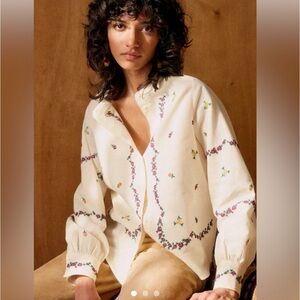 Sézane X Lucia Vergara - Elviro Shirt Ecru With Margarita Embroidery Sz 8/EU 40